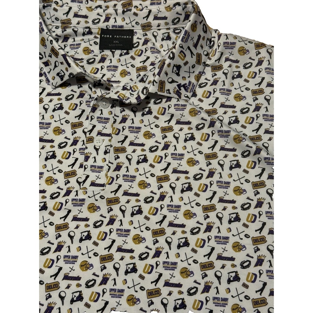 Fore Fathers Men's XXL Polo Shirt Golf Performance‎ AOP Geometric Delco Football